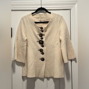 Anthropologie Casch Peplum Sweater with 3/4 Length Sleeves and Button Detail